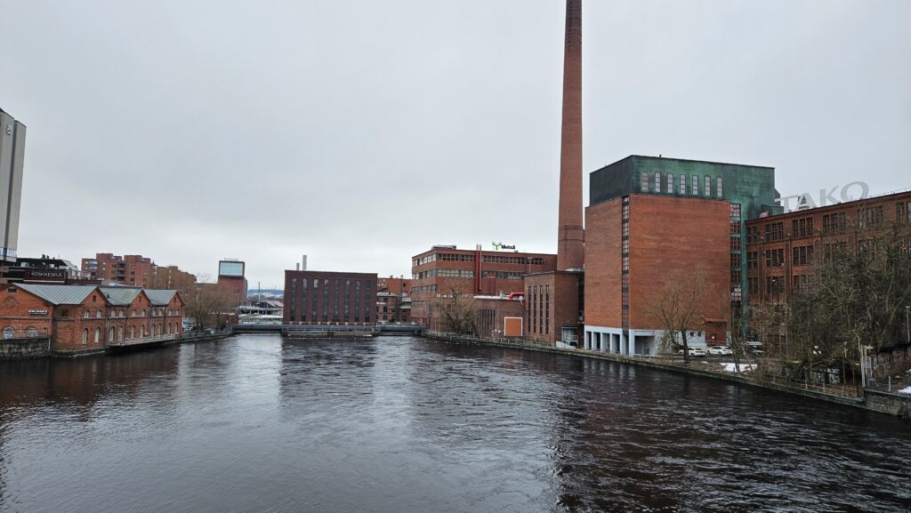 Factory buildings by the river